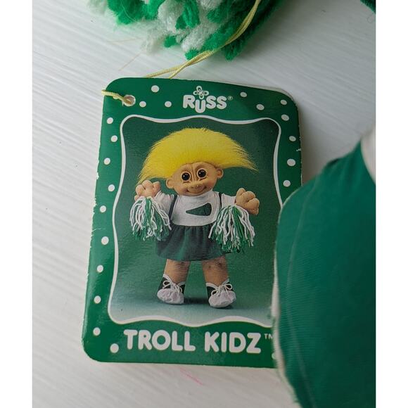 VTG Russ Troll Kidz Cheerleader w/ Tags Soft Body Yellow Hair Green White 12" - Picture 9 of 10